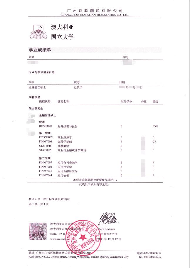 英文成績單翻譯成中文樣本圖片 英文成績單翻譯成中文樣本圖片