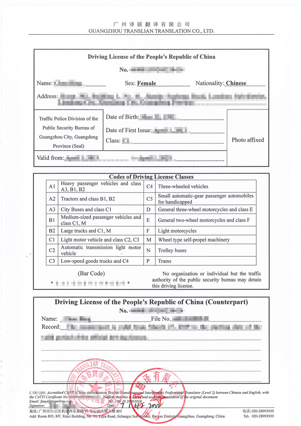 駕照翻譯樣本 駕照翻譯樣本